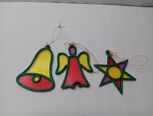 Vintage Faux Stained Glass Ornaments - Made In Hong Kong - Plastic
